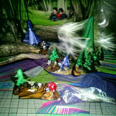 Enchanted Forest Scene with Resting Adventurers