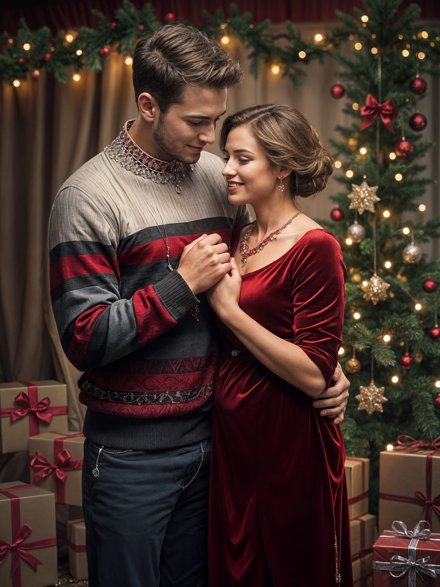 Young Lover's Christmas Gift in Realistic Digital Art