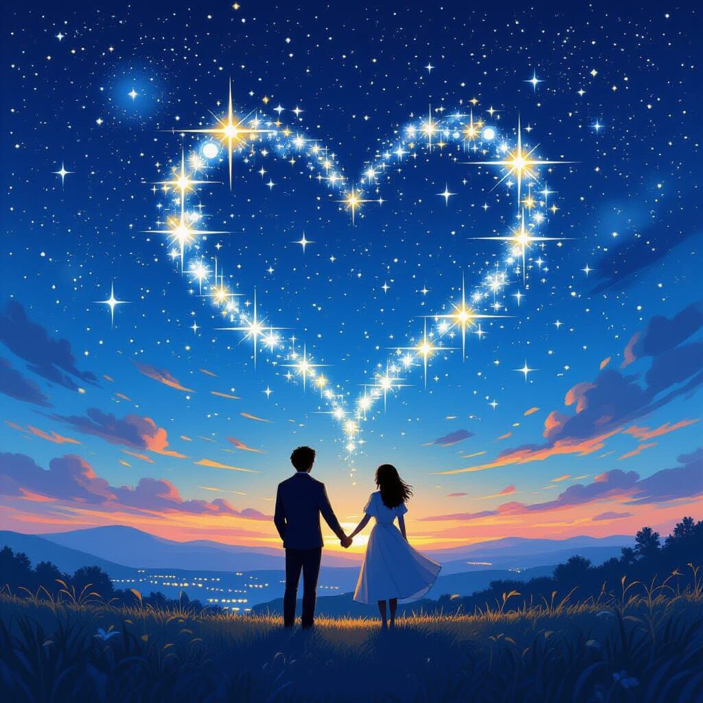 Starry Heart Sky: A Couple's Silhouette