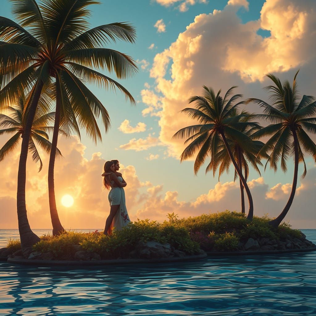 Romantic Island Paradise with Swaying Palms and Crystal Wate...