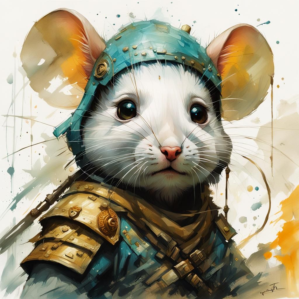 Warrior Mouse Portrait in Gouache and Watercolor