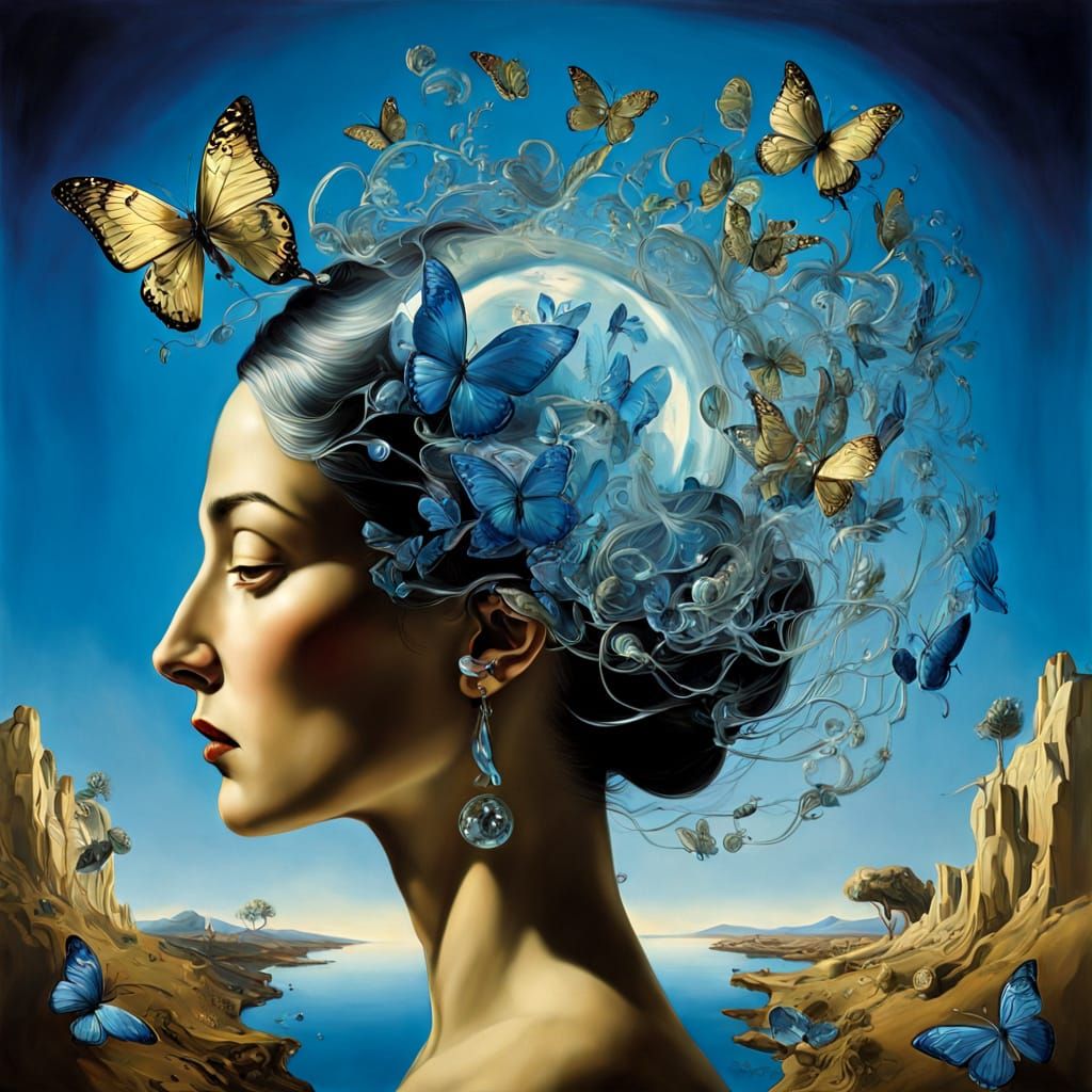 Faceless Figure with Crystal Apple and Butterfly Leaves