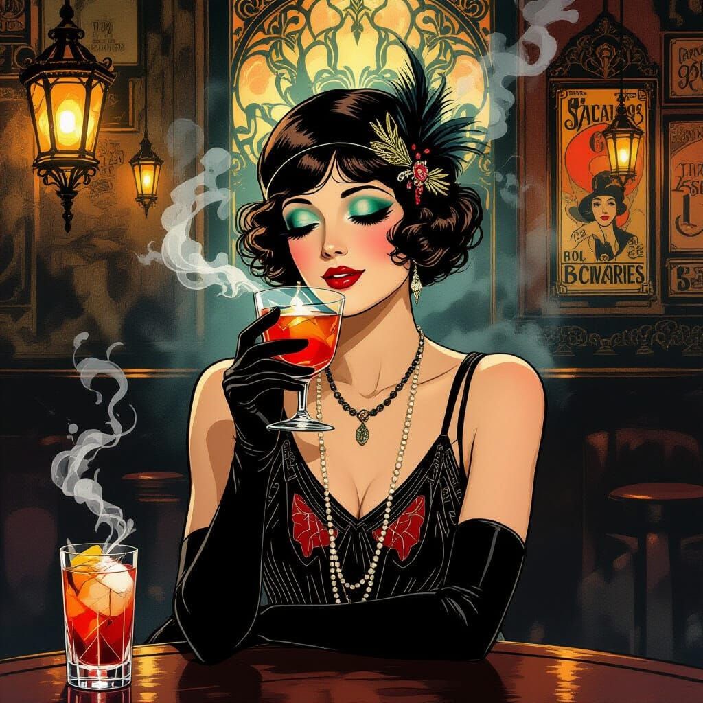 Roaring 20s Speakeasy in Art Nouveau Style
