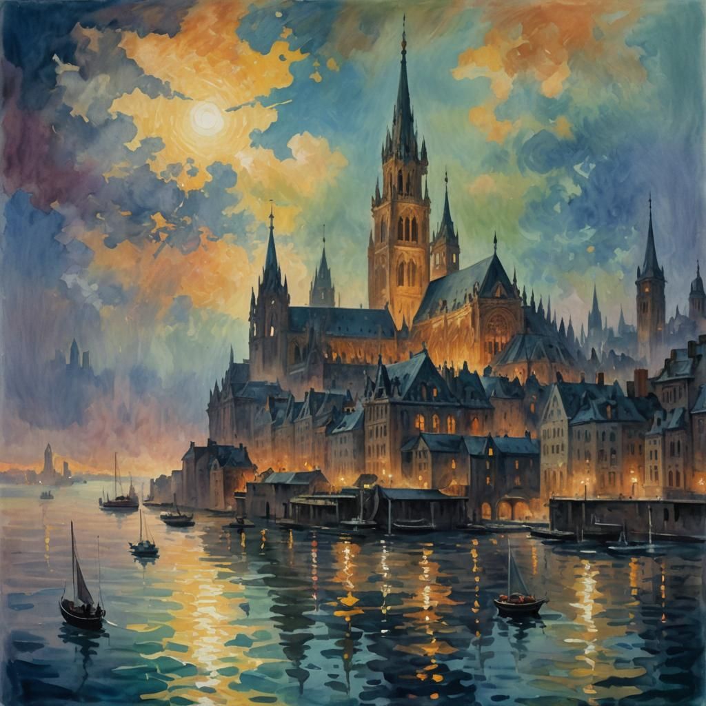 Iridescent Cityscape Floating in Ocean Depths