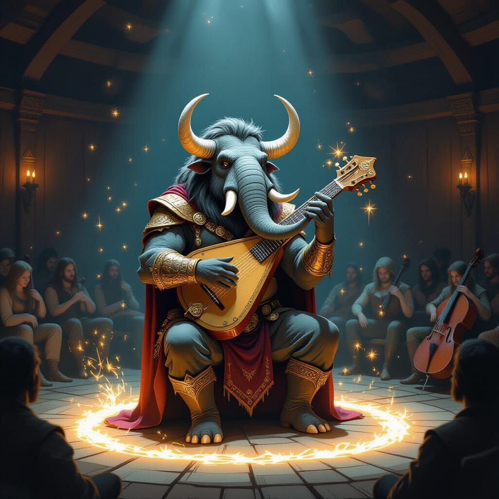 Mastodon Bard Performs in Tavern, Fantasy Art