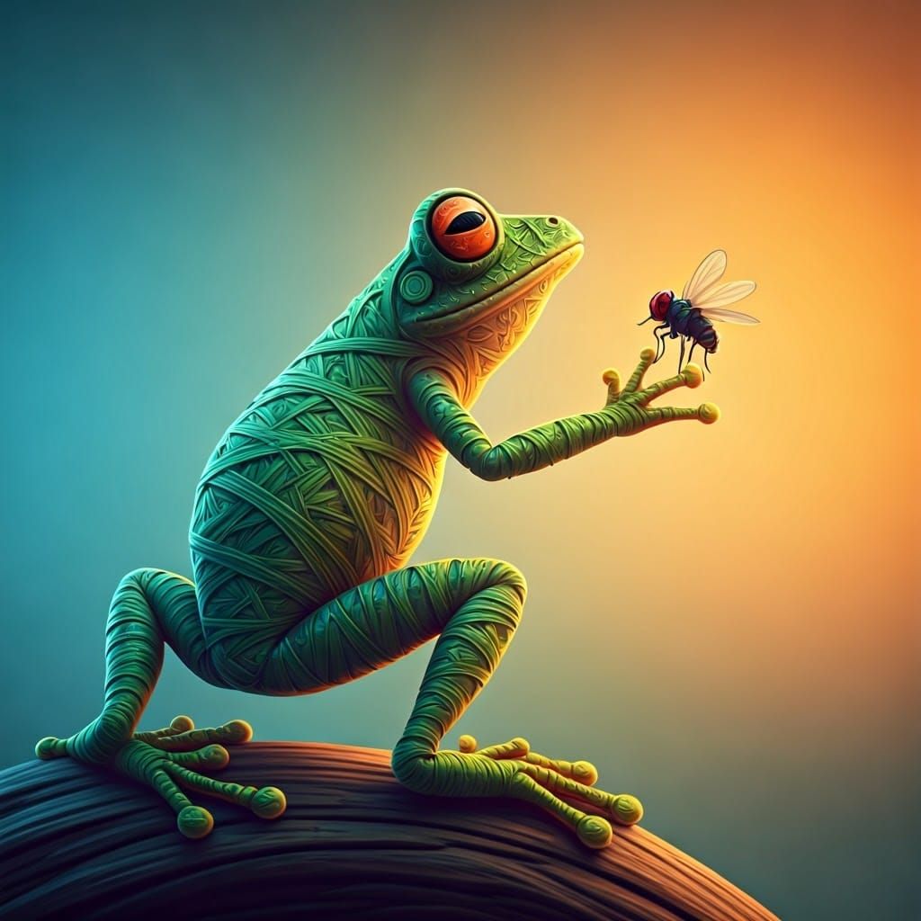 String Frog and Fly in Animated Style