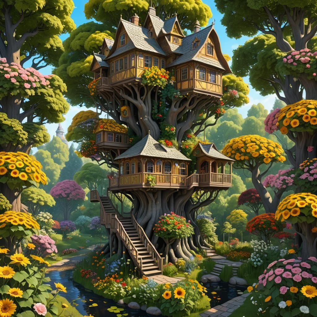 Intricate Floral Treehouse Inspired by M.C. Escher