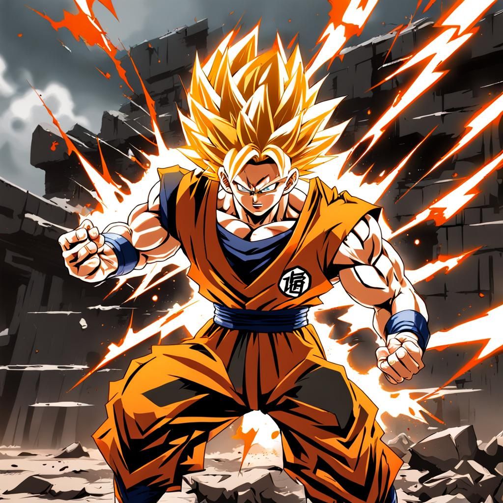 Super Saiyan Anime Fighter with Thunderbolts and Aura