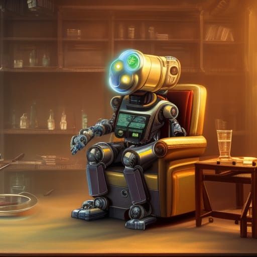 Robot Relaxing with a Drink: Detailed Matte Painting
