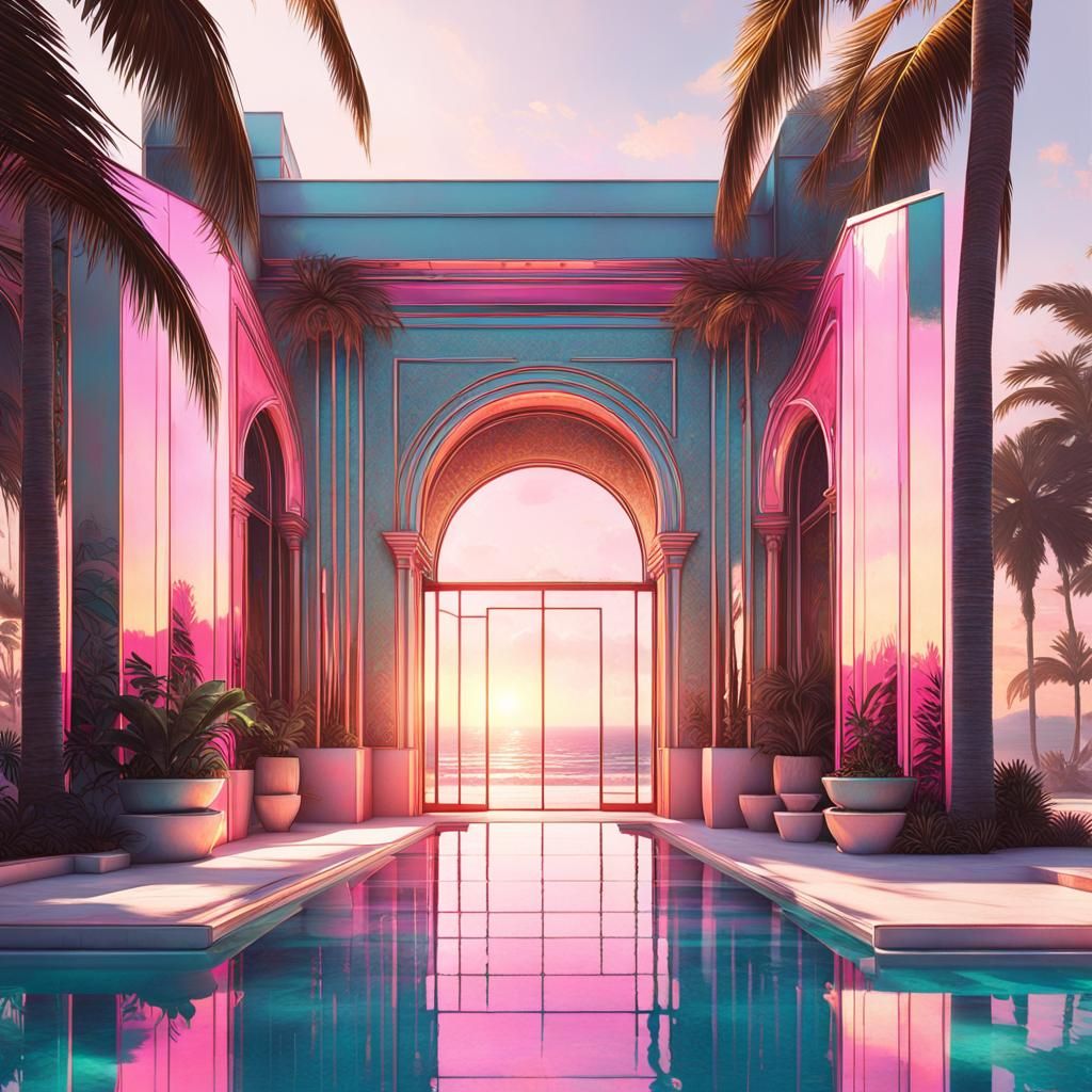 Surreal Vaporwave Miami Vice Indoor Space