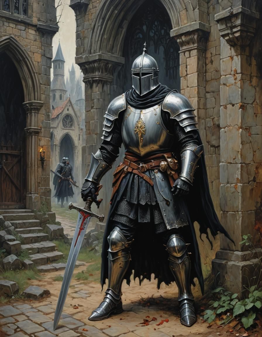 Gothic Medieval Evil Knight Horror Oil Painting