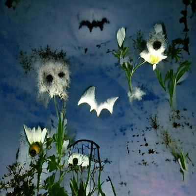 Bats Fly Over Ghostly Daisy Garden