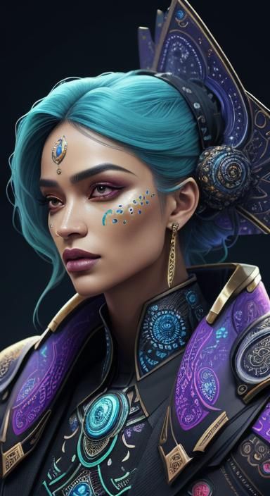 Hyperrealistic Portrait of Woman in Futuristic Attire