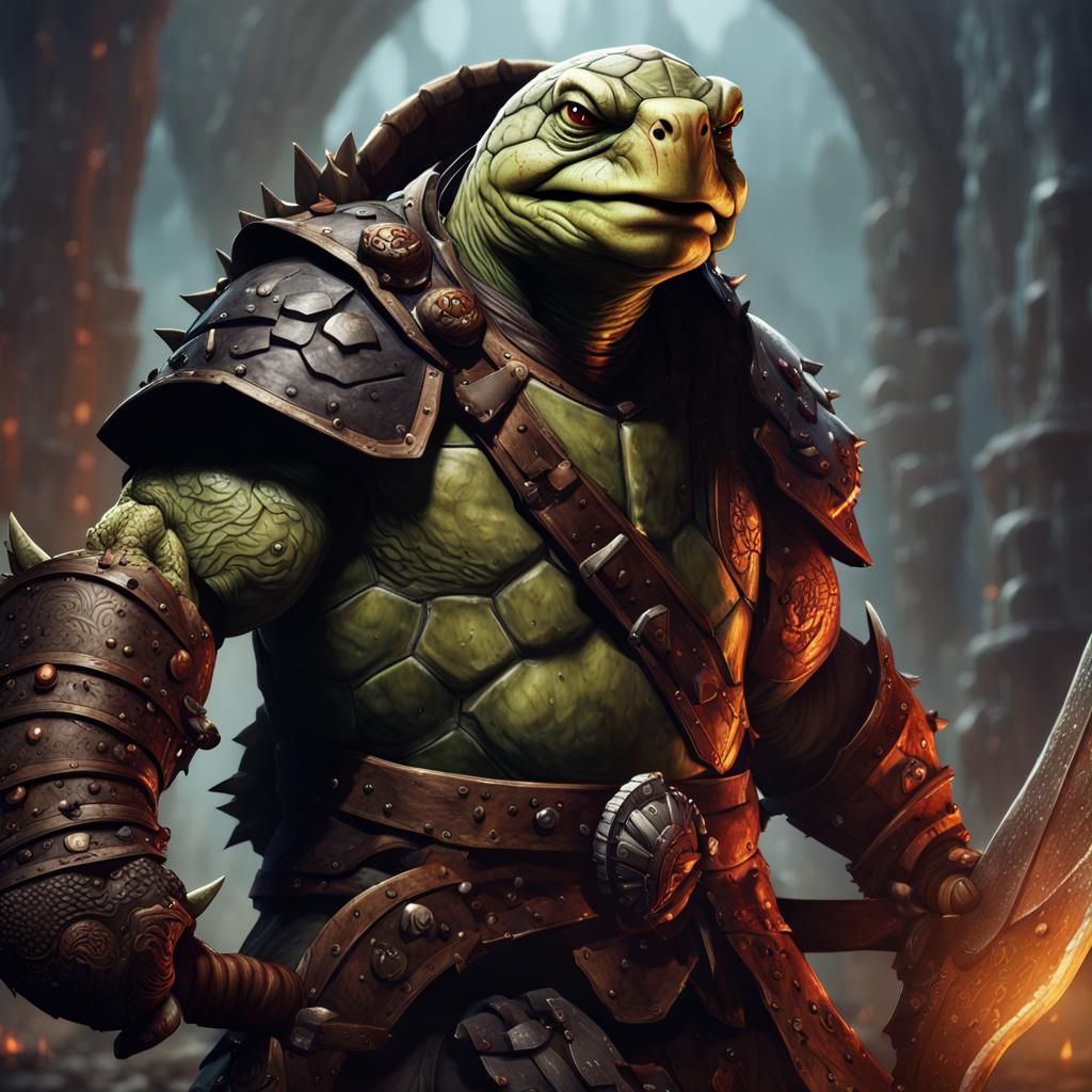 Menacing Tortle Berserker with War Axe