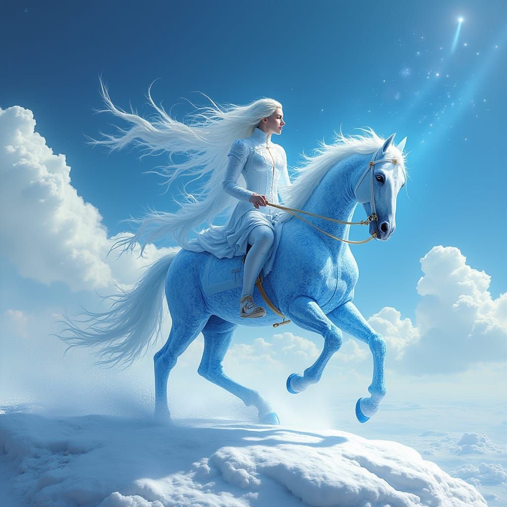 Future Knight on a Brown Horse Blazing into Space