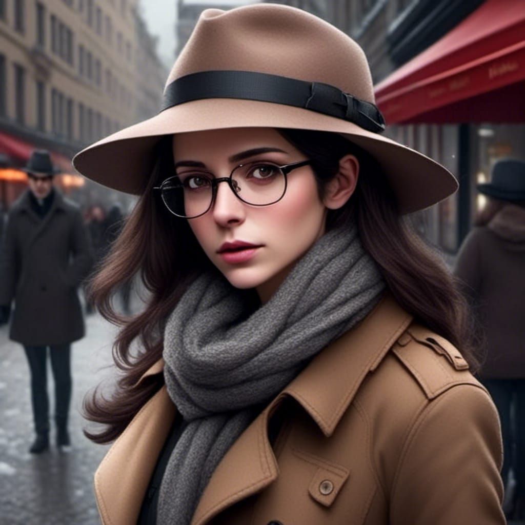 Hyperrealistic Portrait of a Snowy City Private Investigator