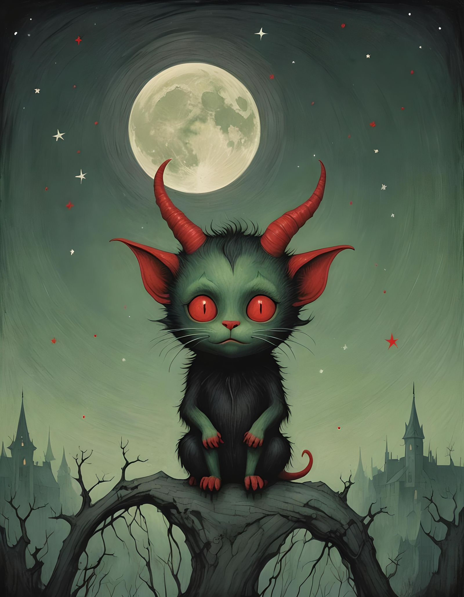 Furry Red Devil with Horns and Pentagram