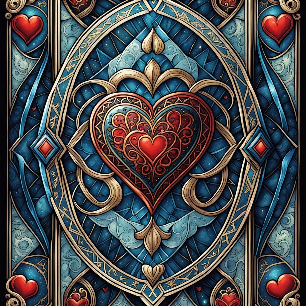 Harlequin Hearts Tarot Card in Comic Book Art Style