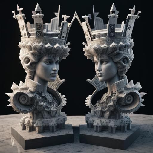 Futuristic Metal Chess Queens in Sci-Fi Style
