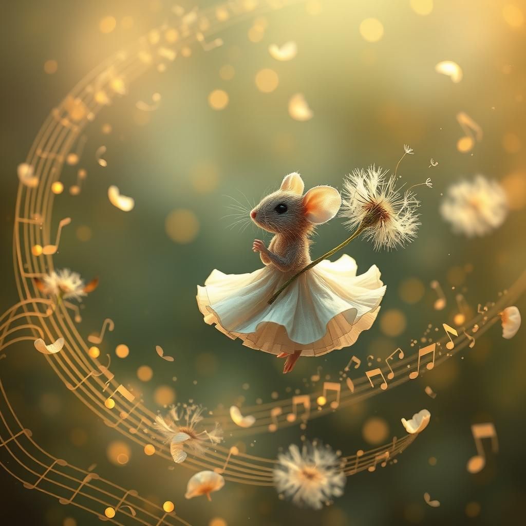 Mouse in Petal Dress Amidst Musical Stardust