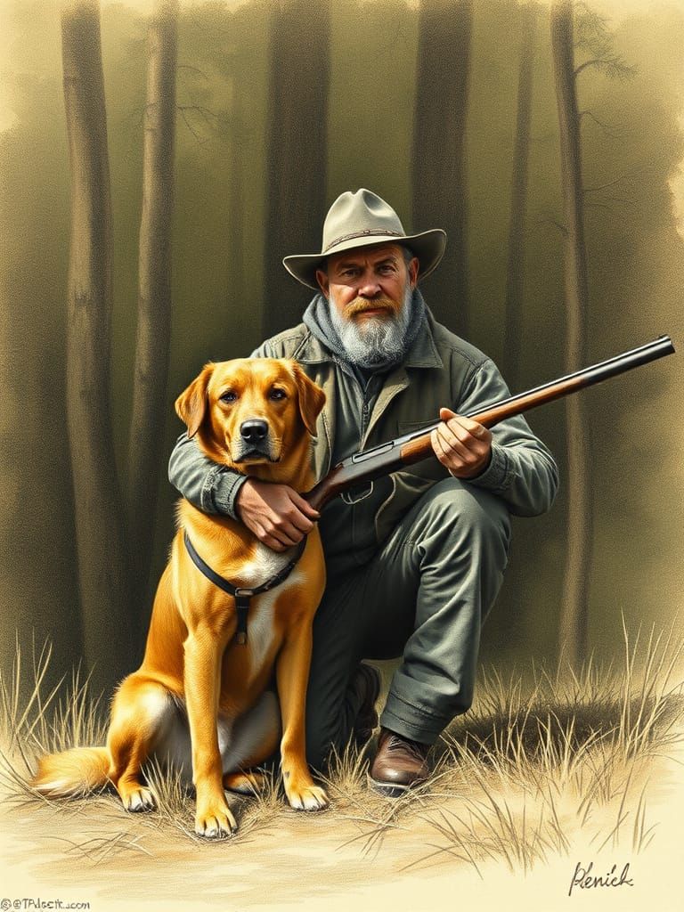 Portrait of a Seasoned Hunter in a Dark Forest