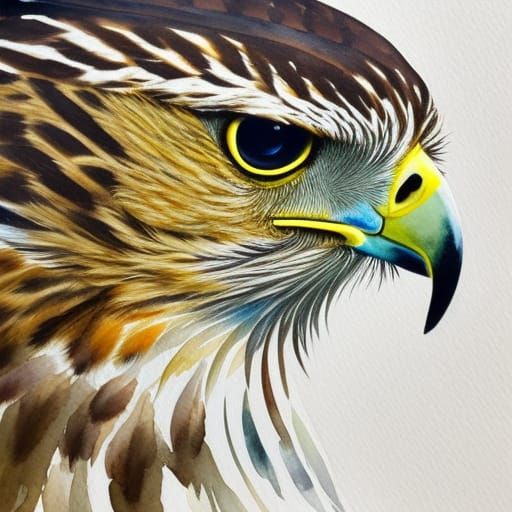 Watercolor Hawk Painting in Flight