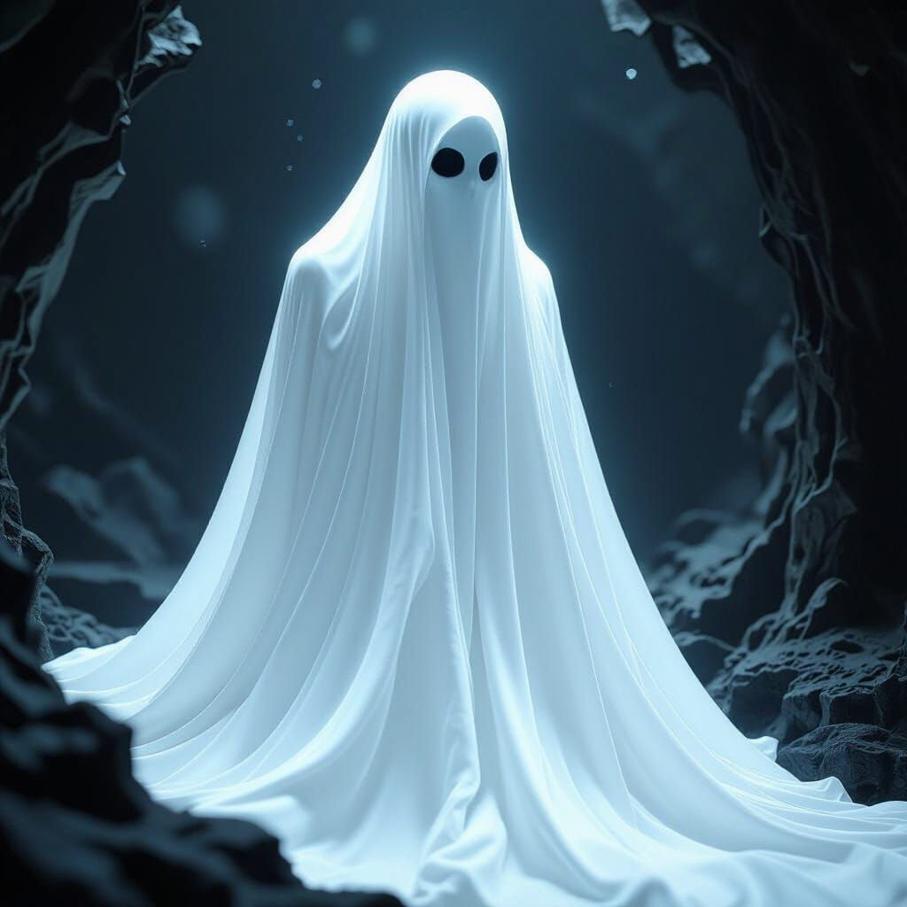 Ethereal Ghost with Volumetric Glow in Hyperrealistic Style