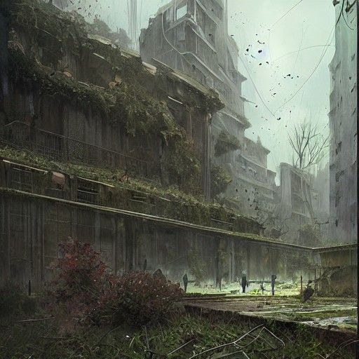 Sinister Sloths Roam Overgrown City Landscape