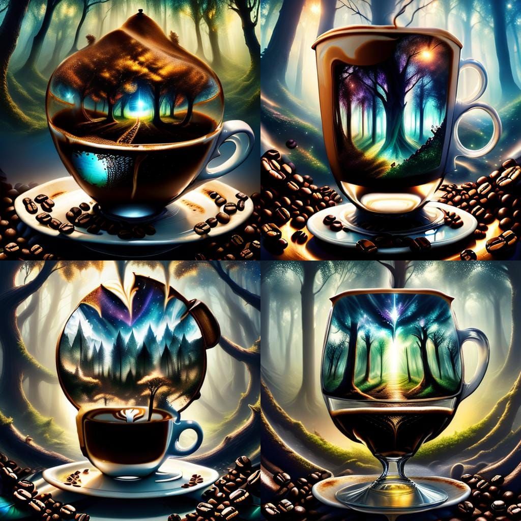 Enchanted Forest in Coffee Cup Double Exposure