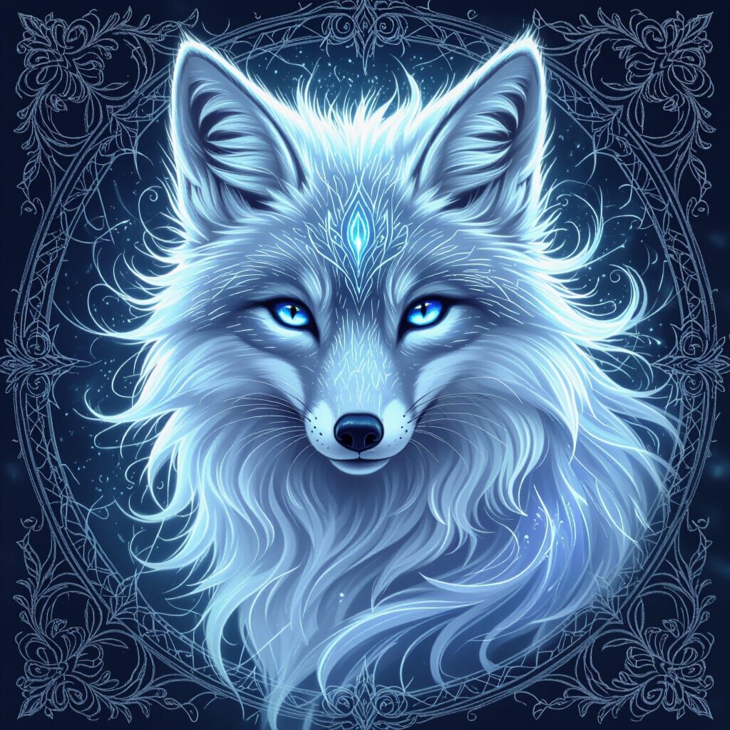 Ghost Fox Portrait with Frosty Aura