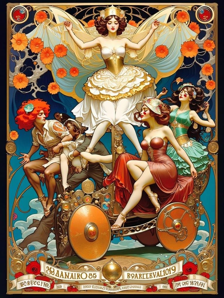 Victorian-Era Carnival in Barcelona Art Nouveau Poster