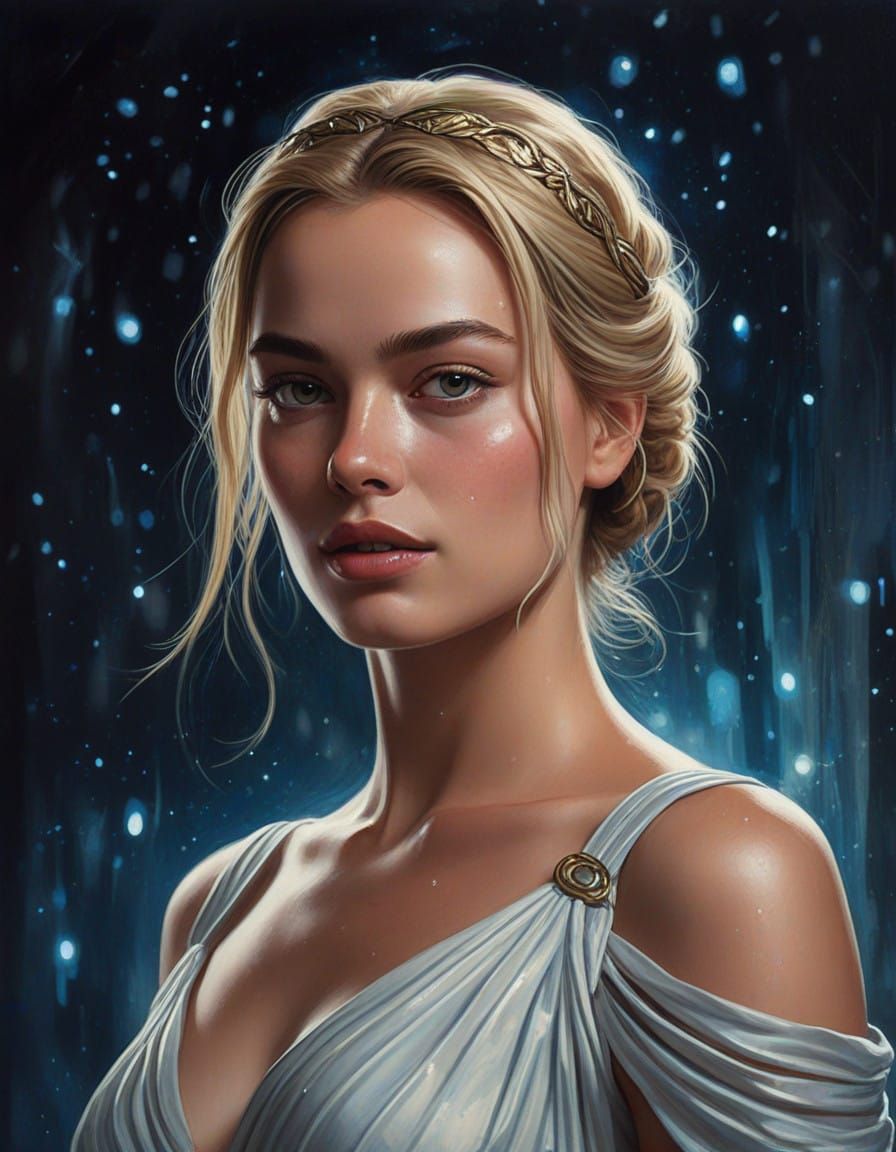 Artemis Greek Goddess in Vibrant Oil Painting