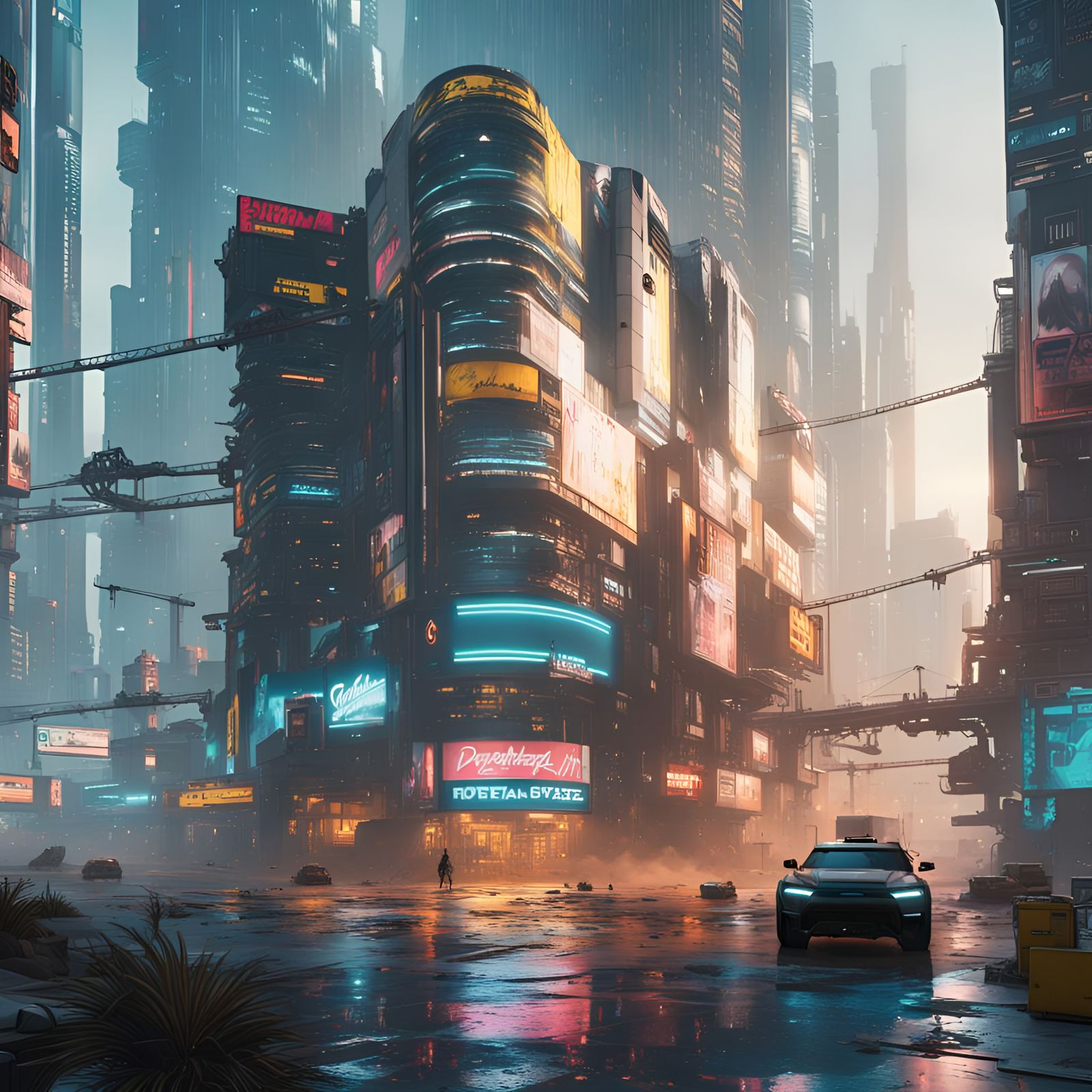 Cyberpunk Cityscape with Modern Architecture