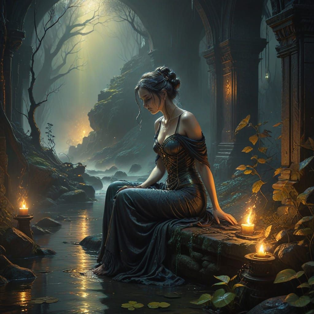 Glowing Figure Amidst Whimsical Dawn Haze