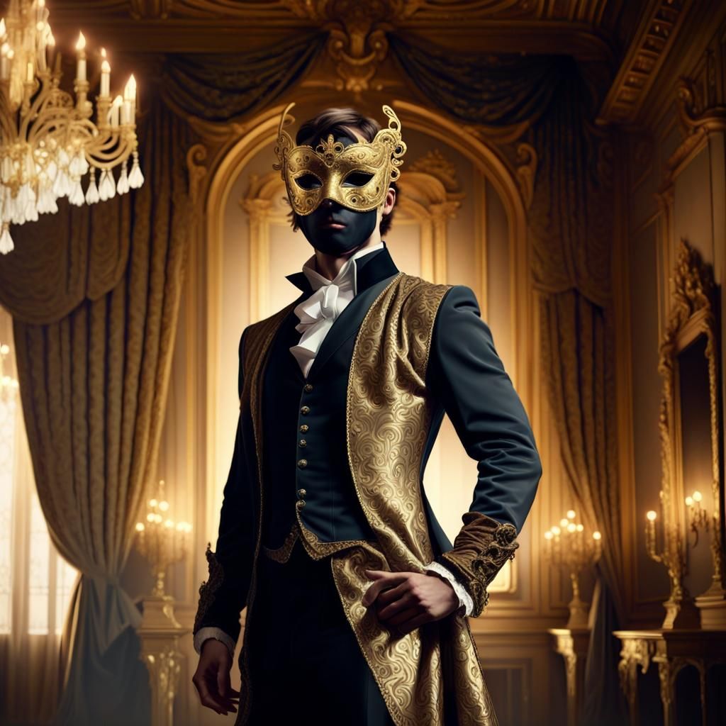 Masked Man in Baroque Ballroom: Digital Matte Painting