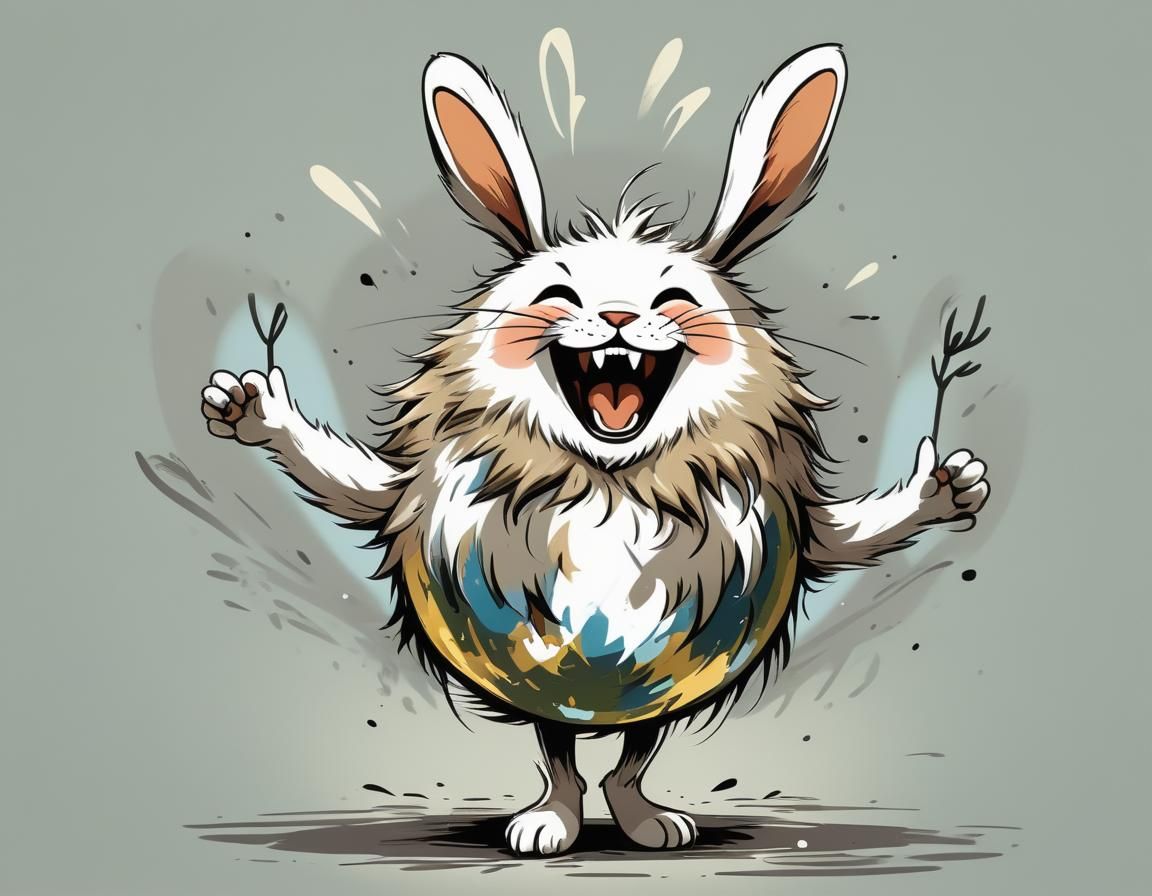 Anthropomorphic Fur Ball in Rabbit Art Style