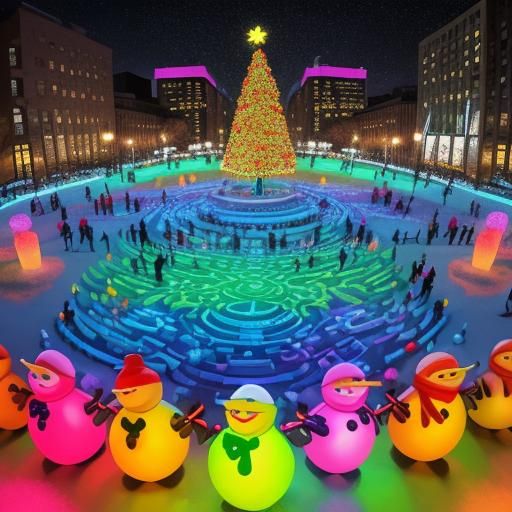 Winter Joy in New York City: Vibrant Digital Art