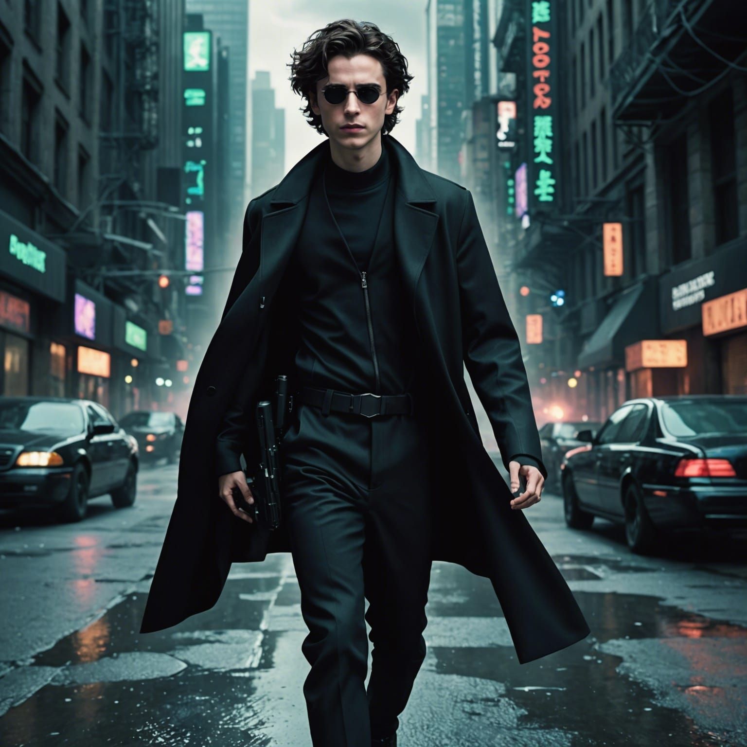 Timothée Chalamet as Neo in The Matrix