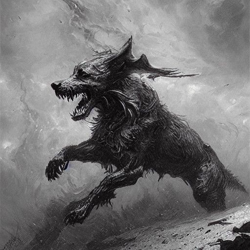 Fearsome Hell Hound Battle in Gothic Horror Style