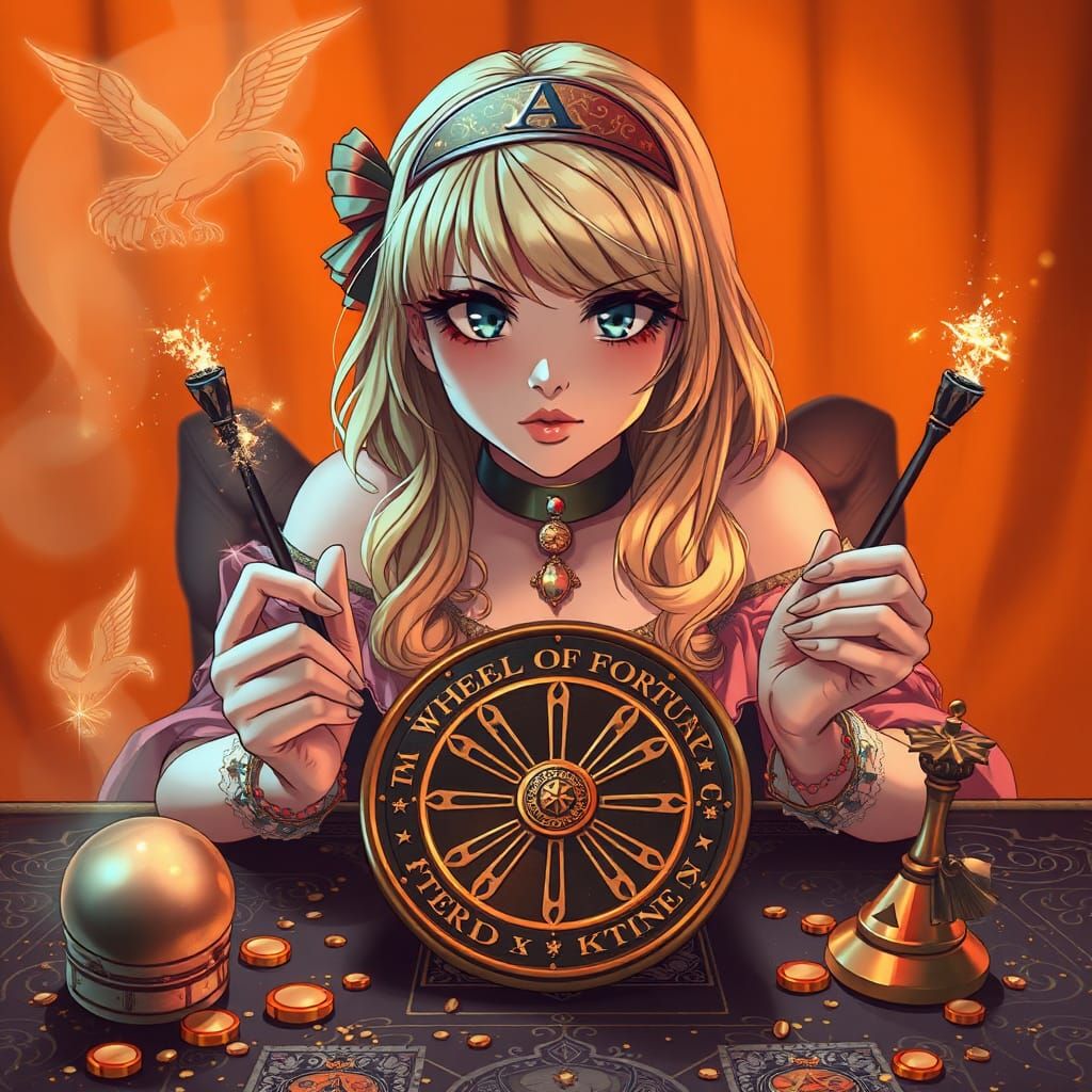 Anime Tarot Reader with Wheel of Fortune Card