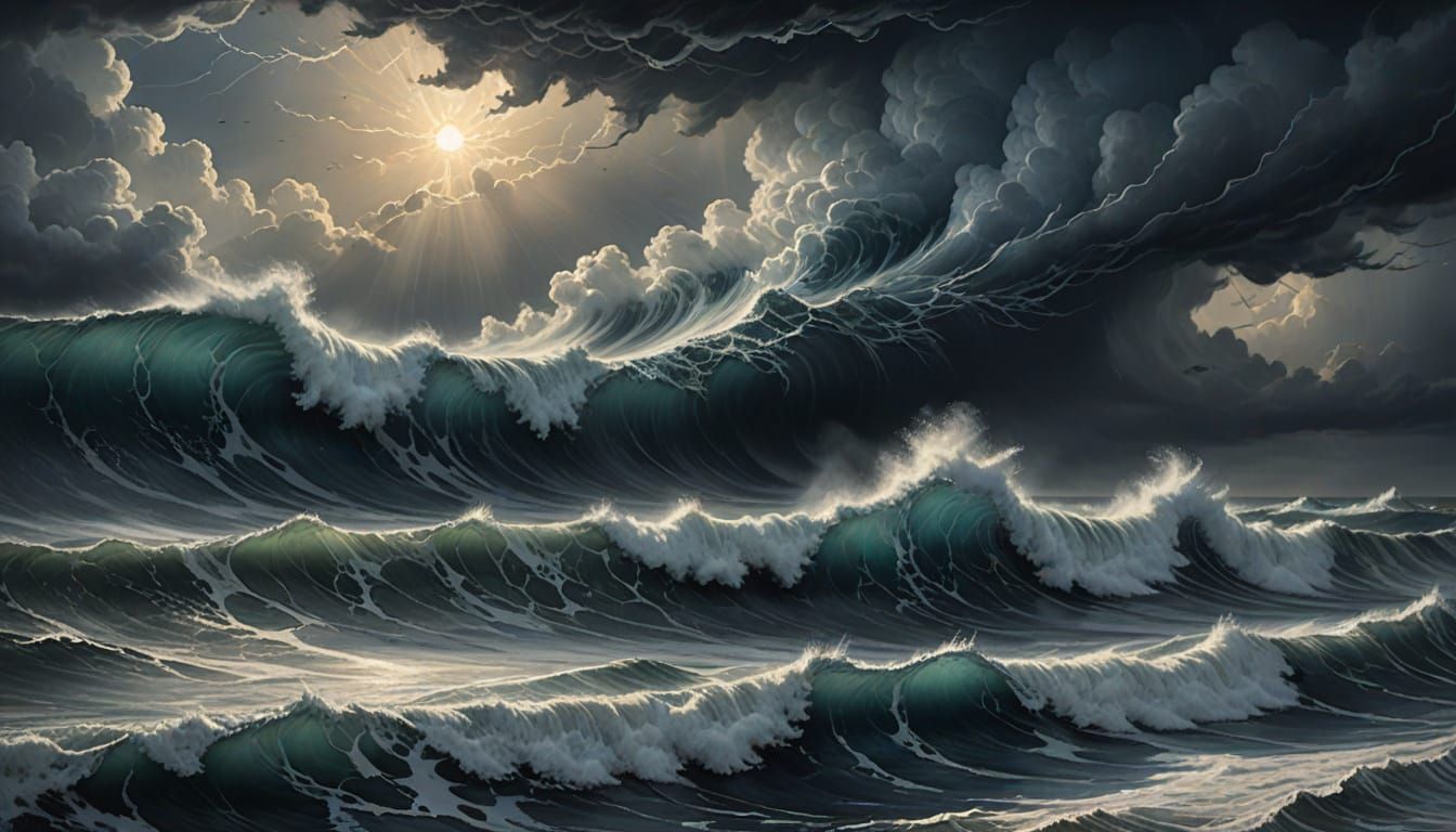 Stormy Sea with Eerie Atmospheric Painting Style