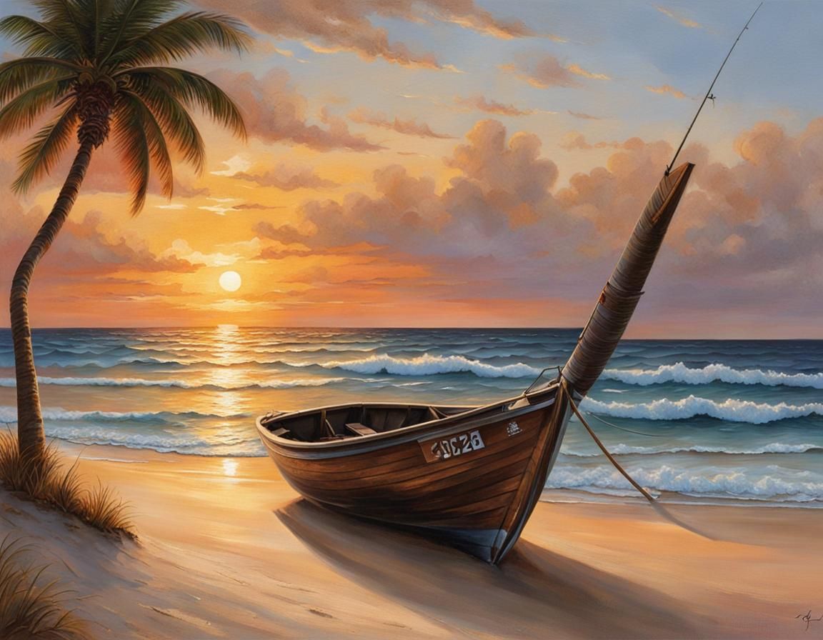 Tranquil Seaside Sunset on Sandy Beach