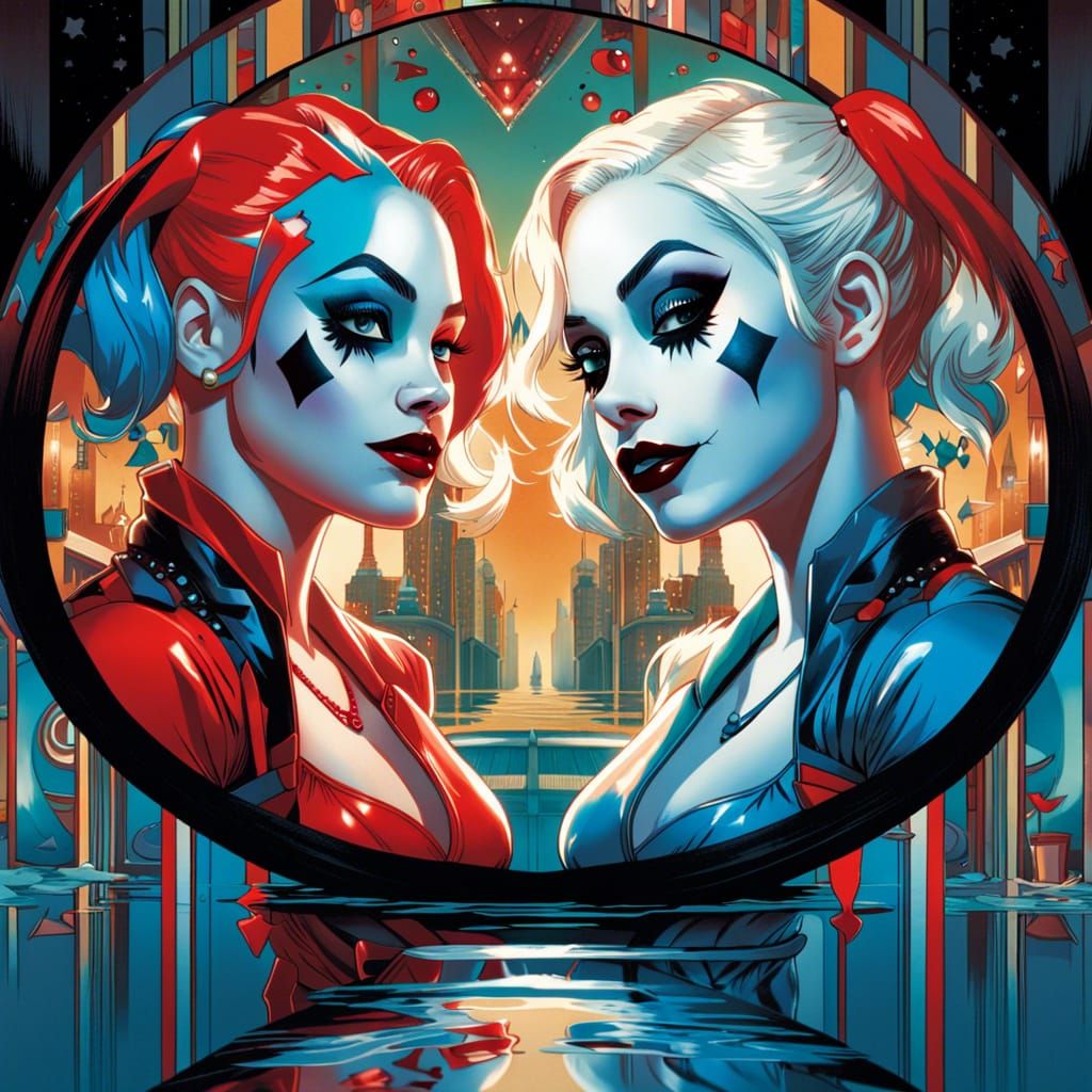Harley Quinn Reflects: Hyperrealistic Digital Art
