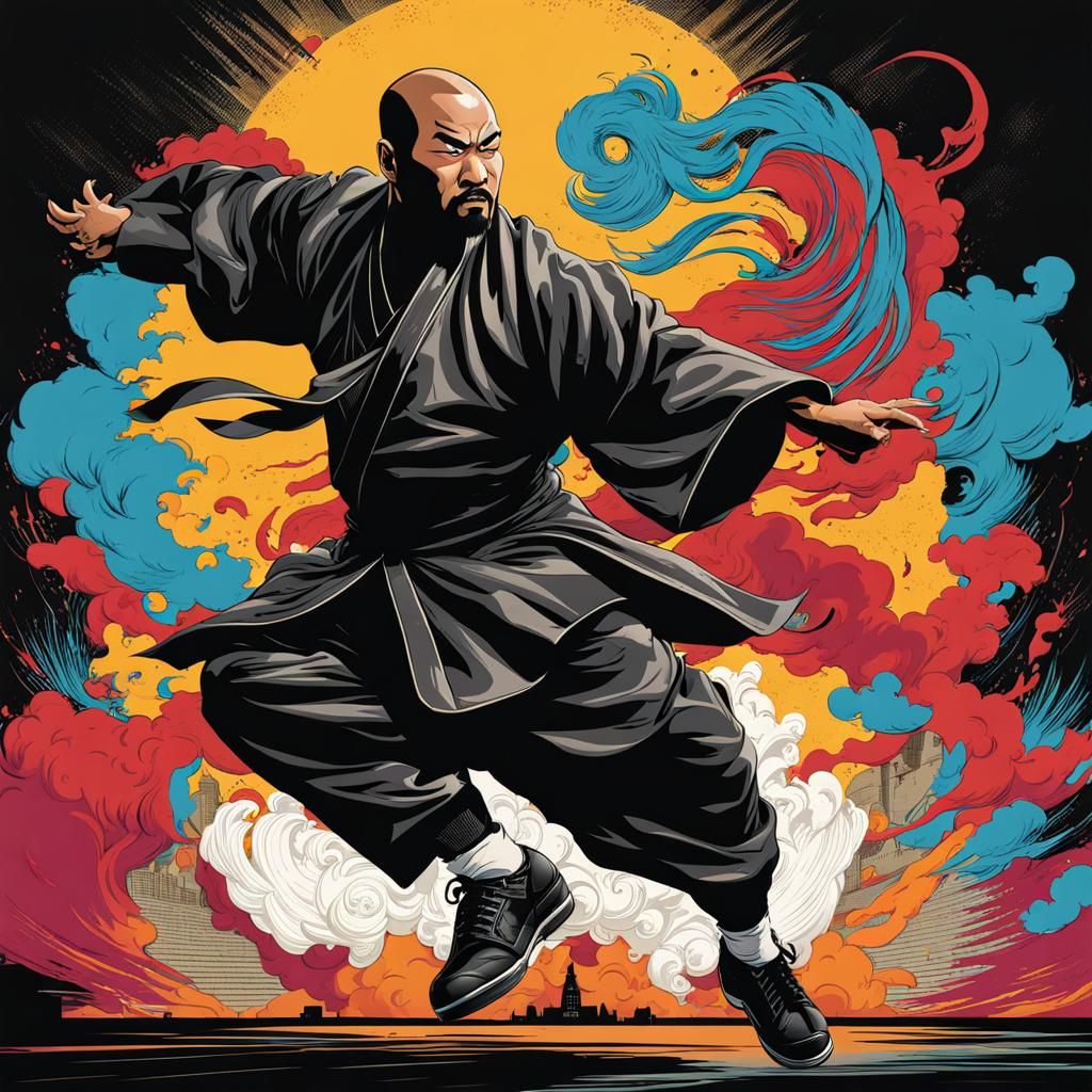 Kung Fu Master Leaping Over Building