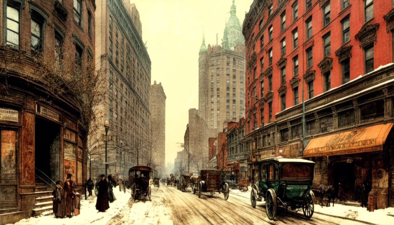 New York Street in Art Nouveau Style