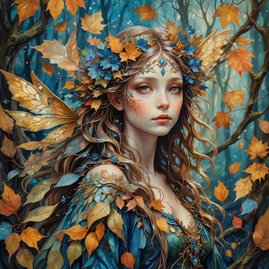 Mystical Autumn Fae in a Dreamy Forest
