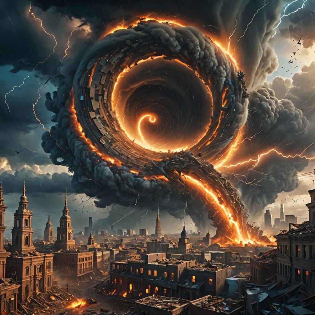 Tornado Wrecks City in Vibrant Fantasy Concept Art