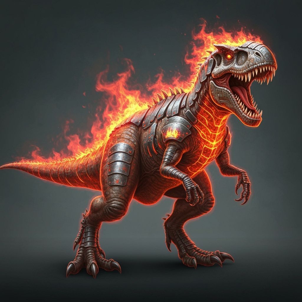 Cybernetic Fire Tyrannosaurus Rex in Sci-Fi Style