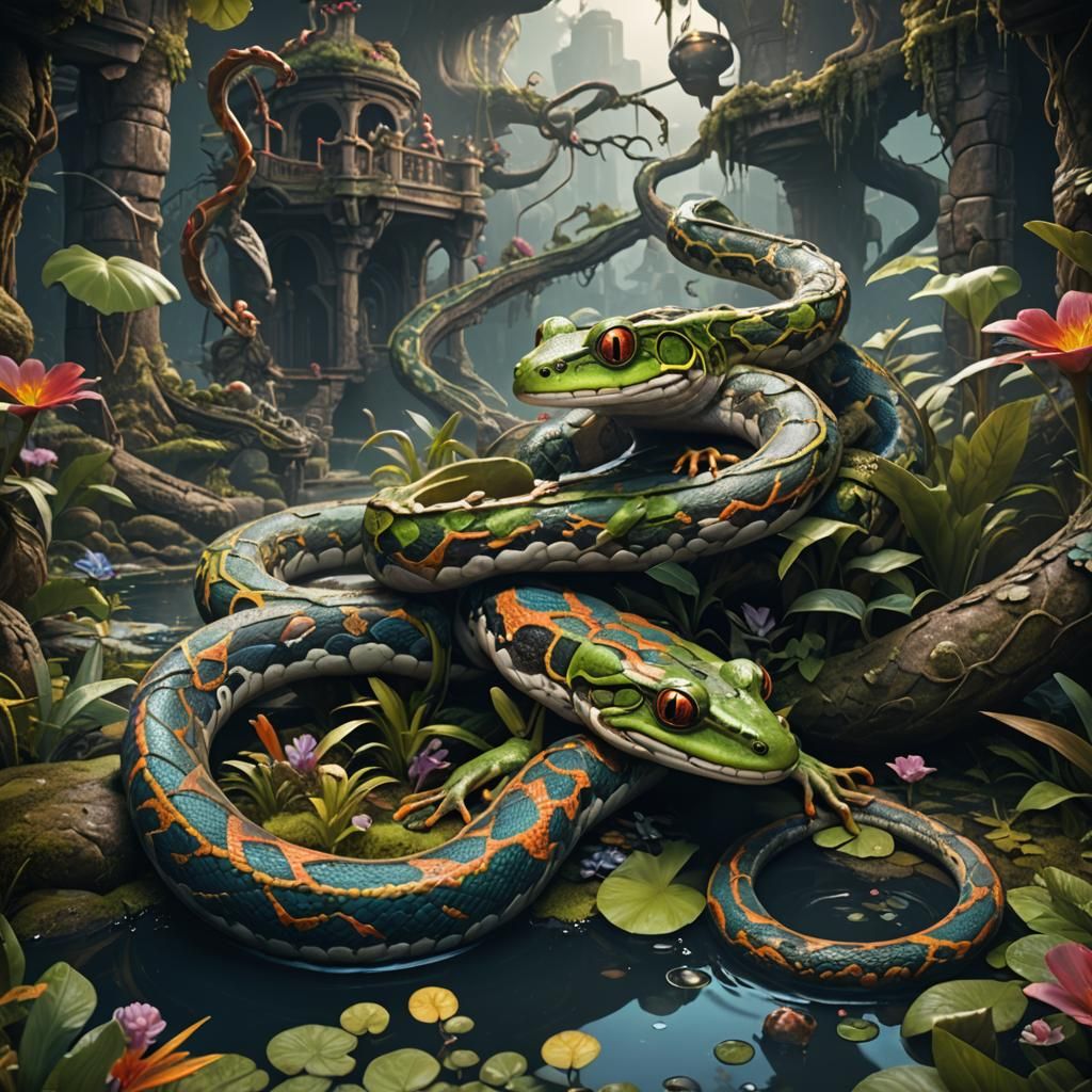 Fantastical Snake-Frog Hybrid in Detailed Matte Painting