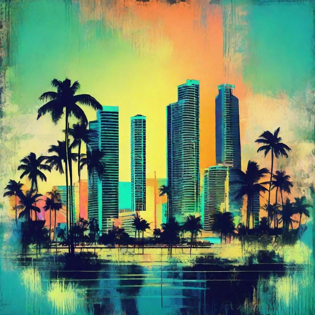 Constructivist Miami Poster with Grunge Effect